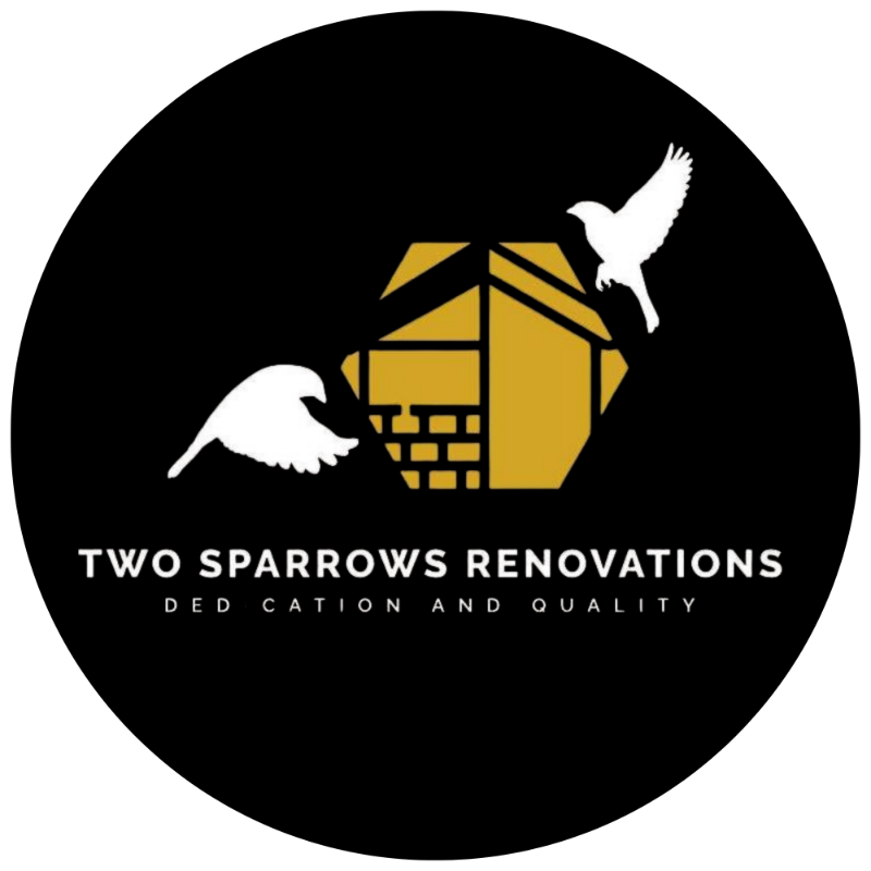 Two Sparrows Renovations logo with sparrows and house icon